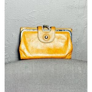 HOBO International Creme Embossed Paisley Large Clutch Wallet Double Kiss Lock